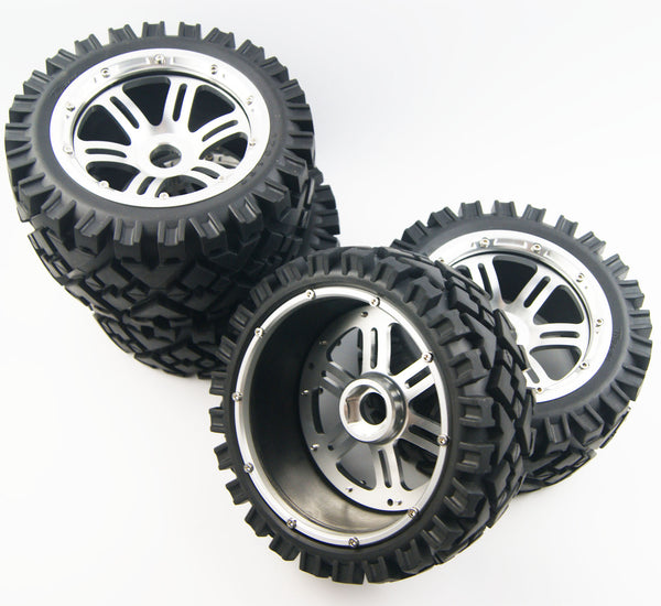 ( CN ) Front Rear All Terrain Tyre tire Wheel with Half Alloy Wheel for Rovan King Motor HPI baja 5b SS